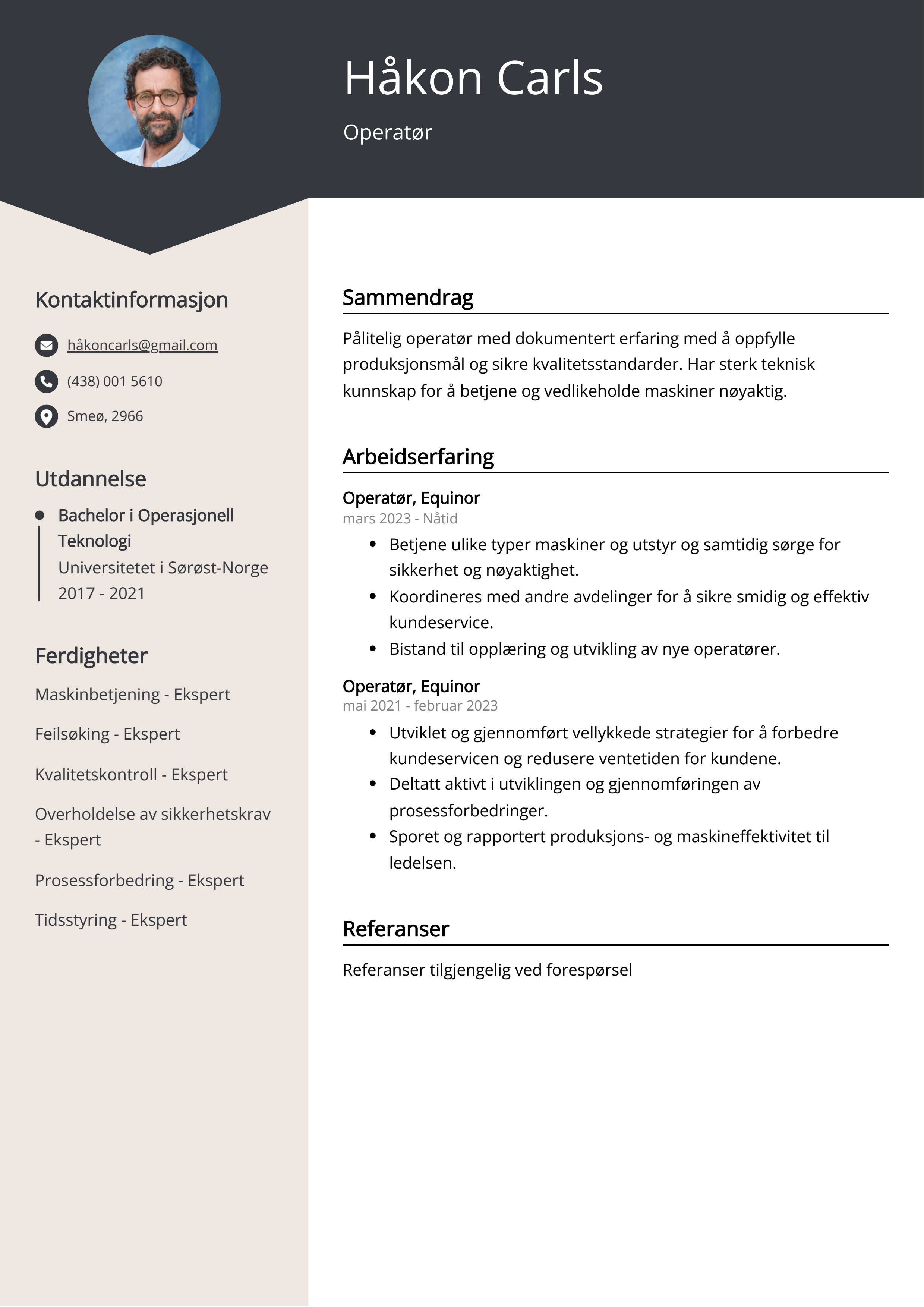 Operatør CV Eksempel