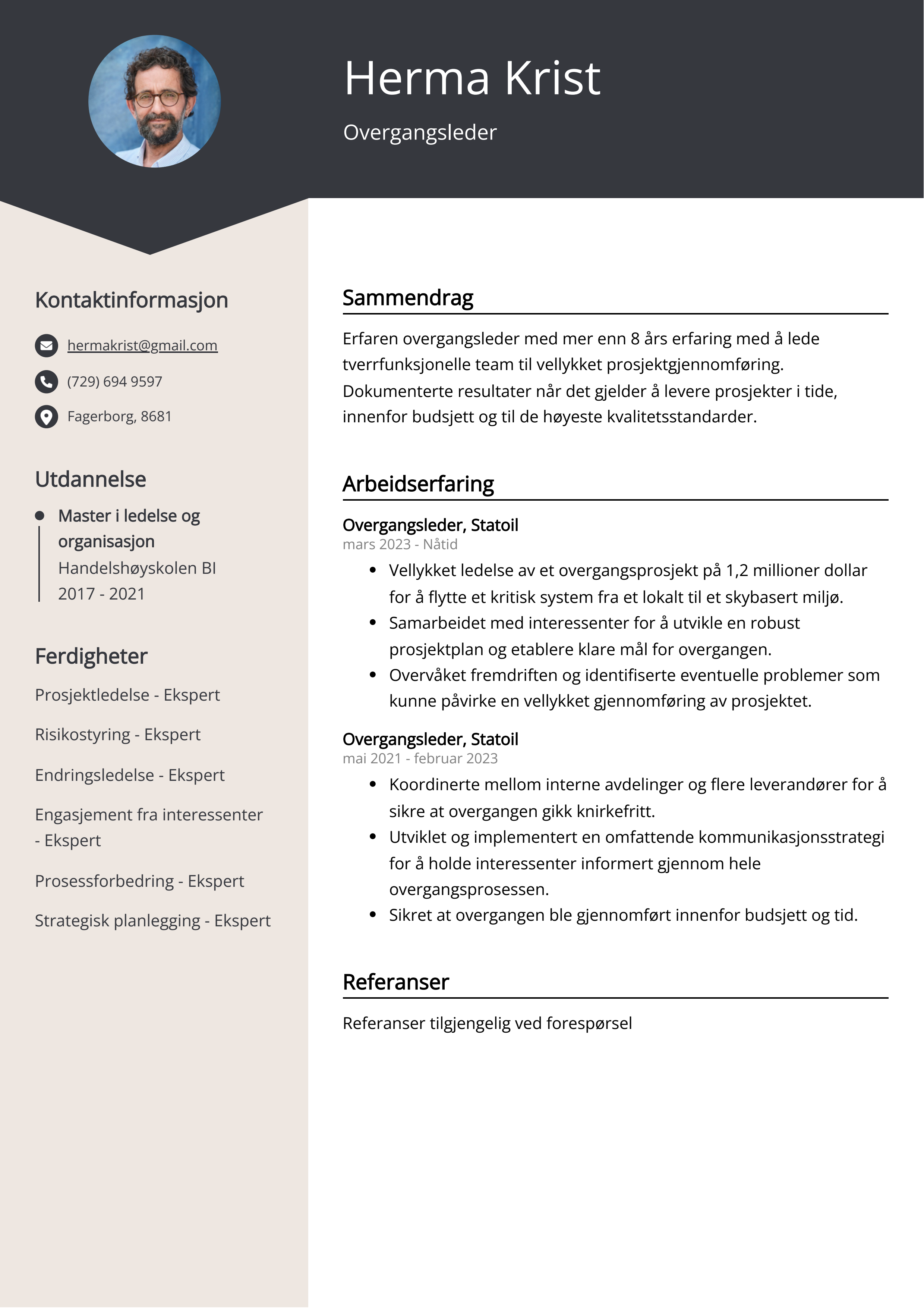 Overgangsleder CV Eksempel