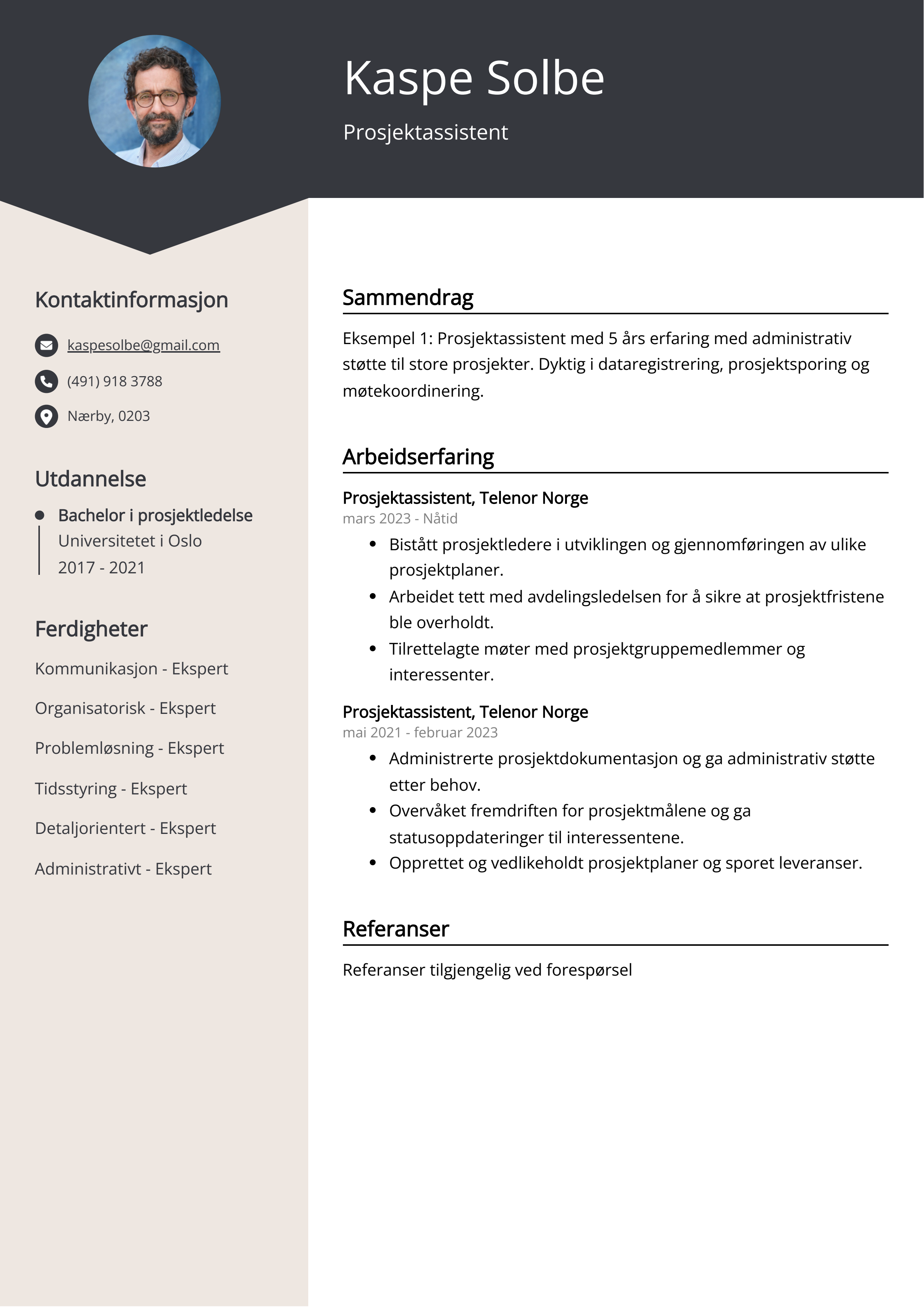 Prosjektassistent CV Eksempel