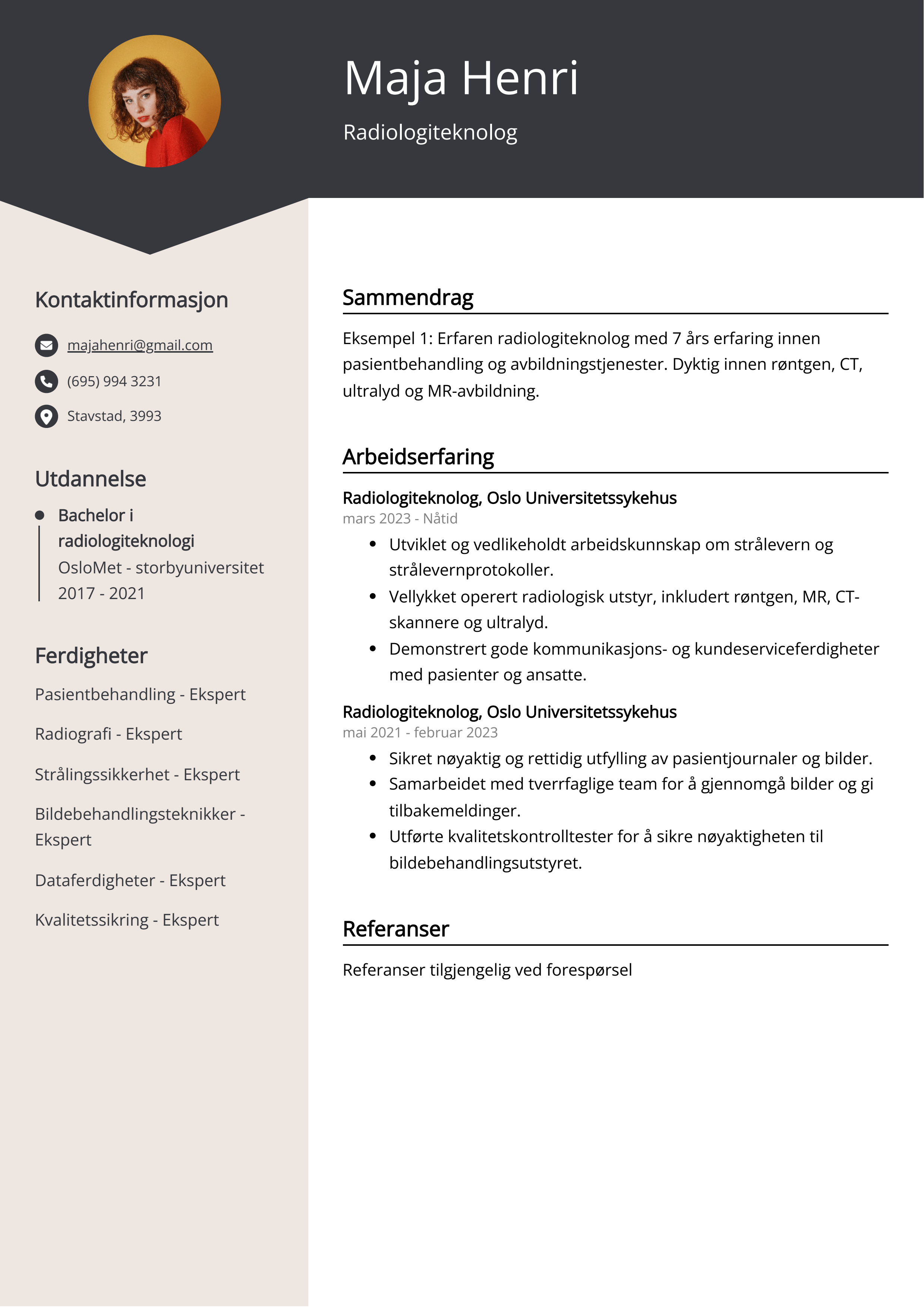 Eksempel på CV for radiologiteknolog