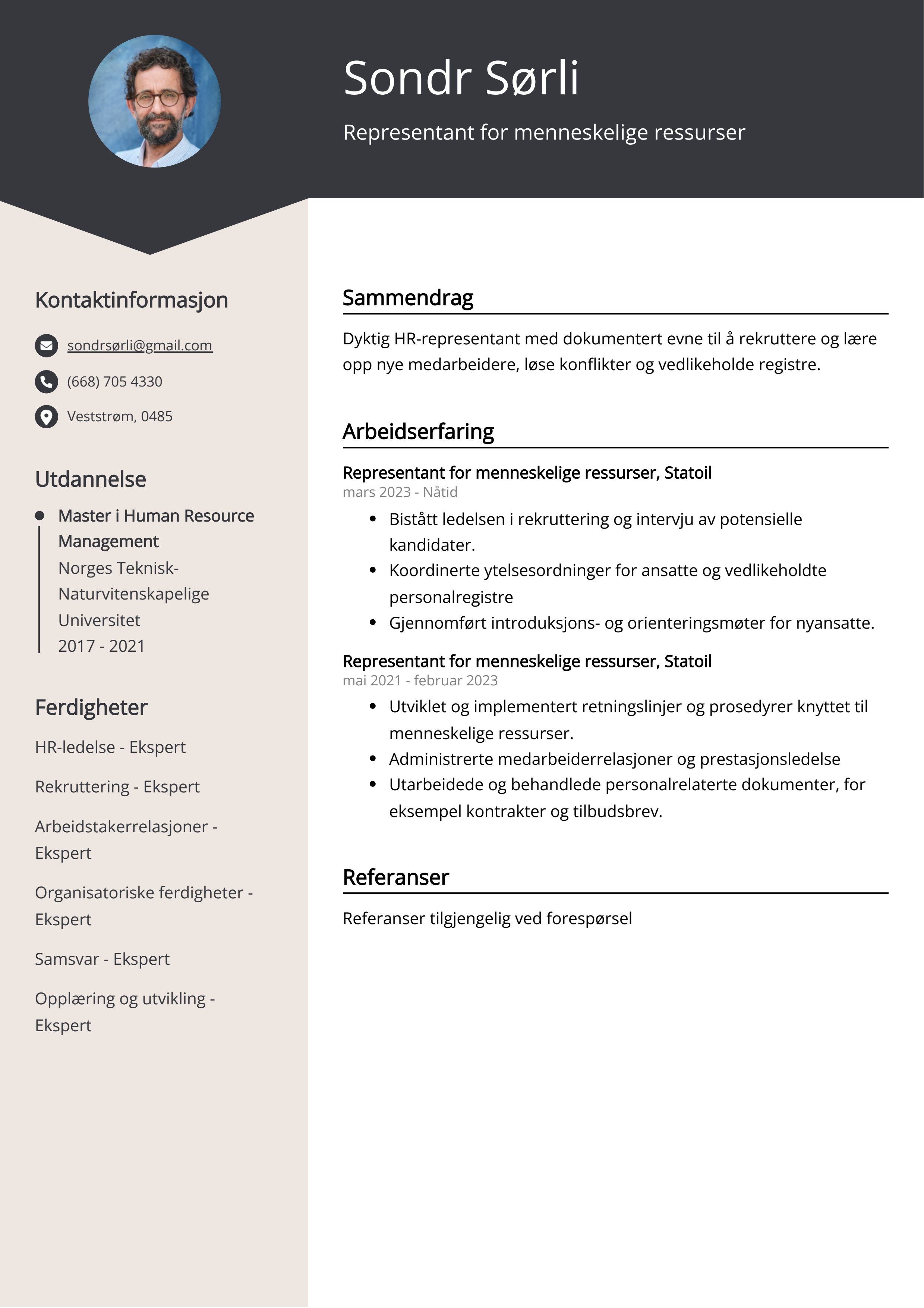 Representant for menneskelige ressurser CV-eksempel