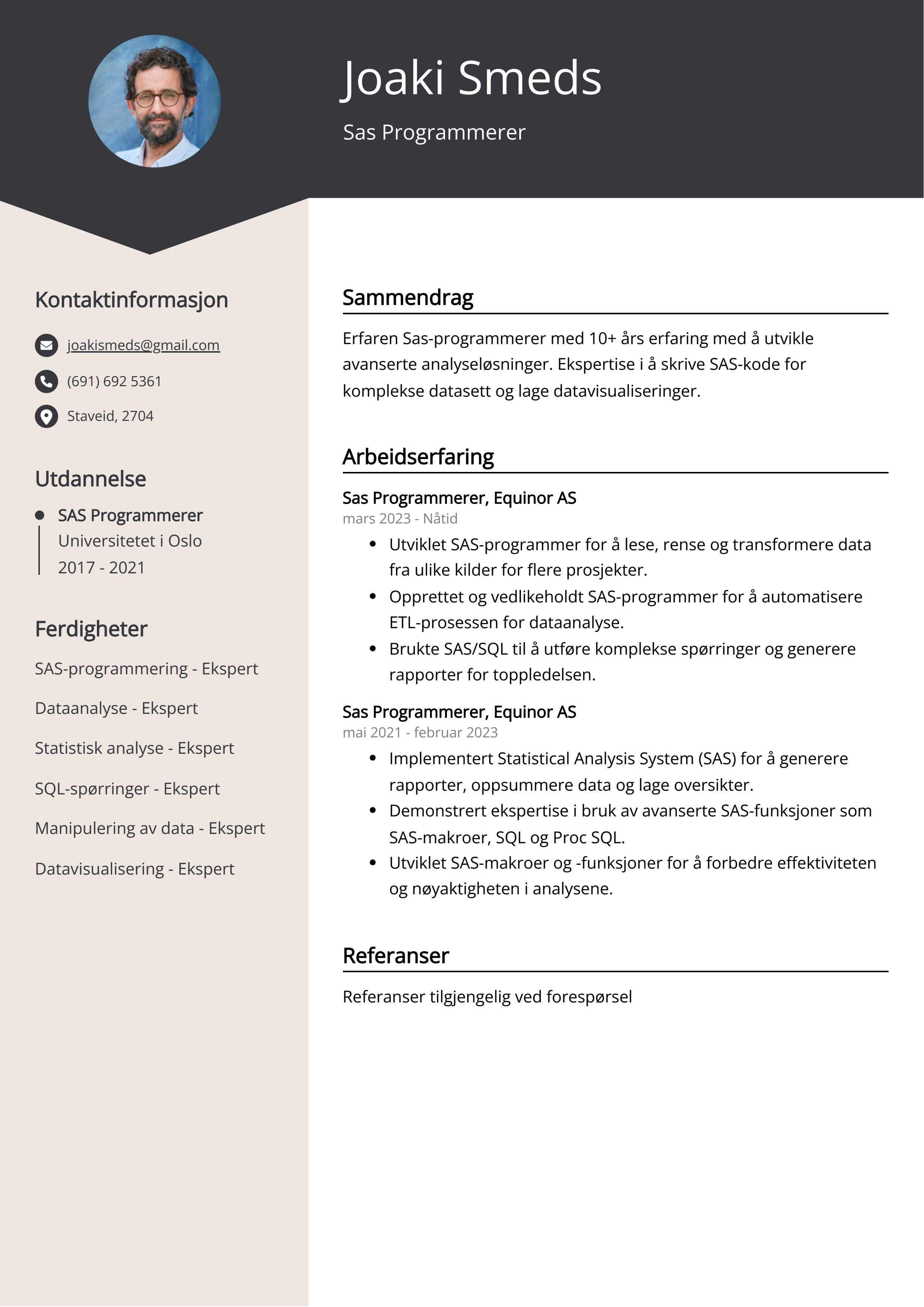 Eksempel på CV for [Sas-programmerer