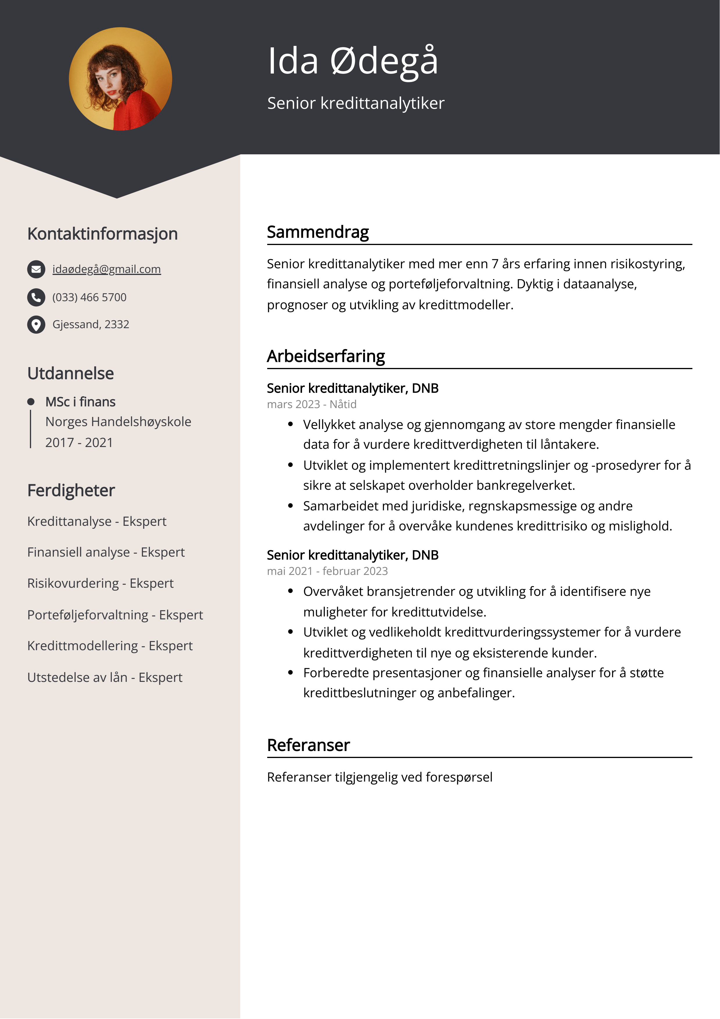 Senior kredittanalytiker CV Eksempel