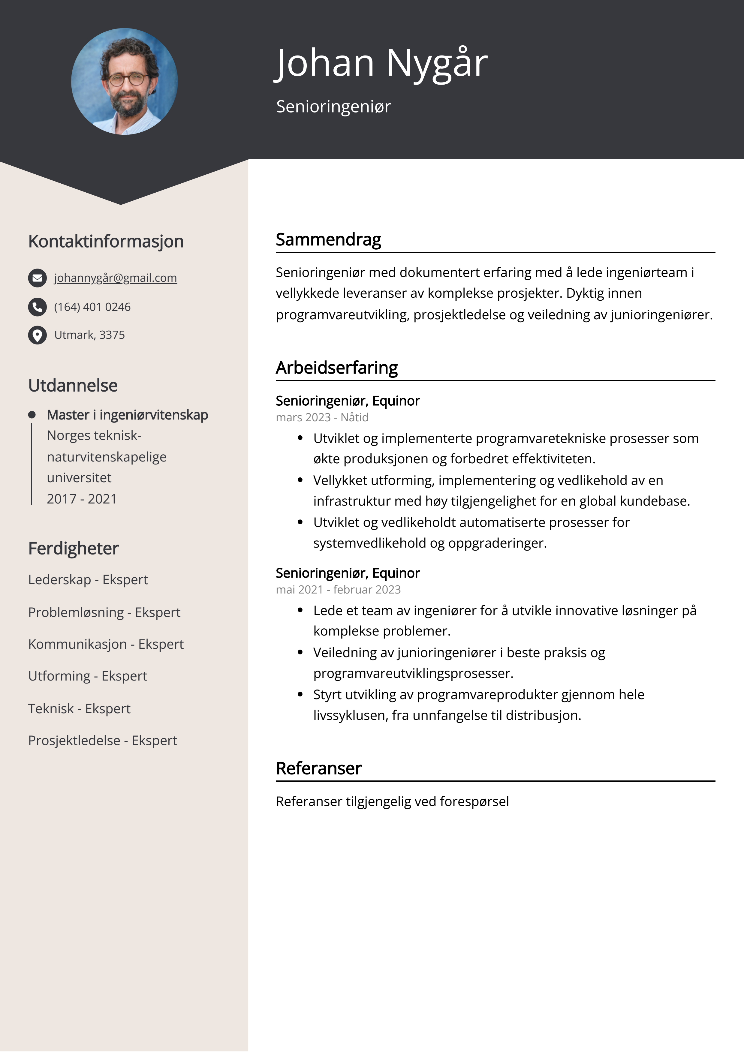 Eksempel på CV for senioringeniør