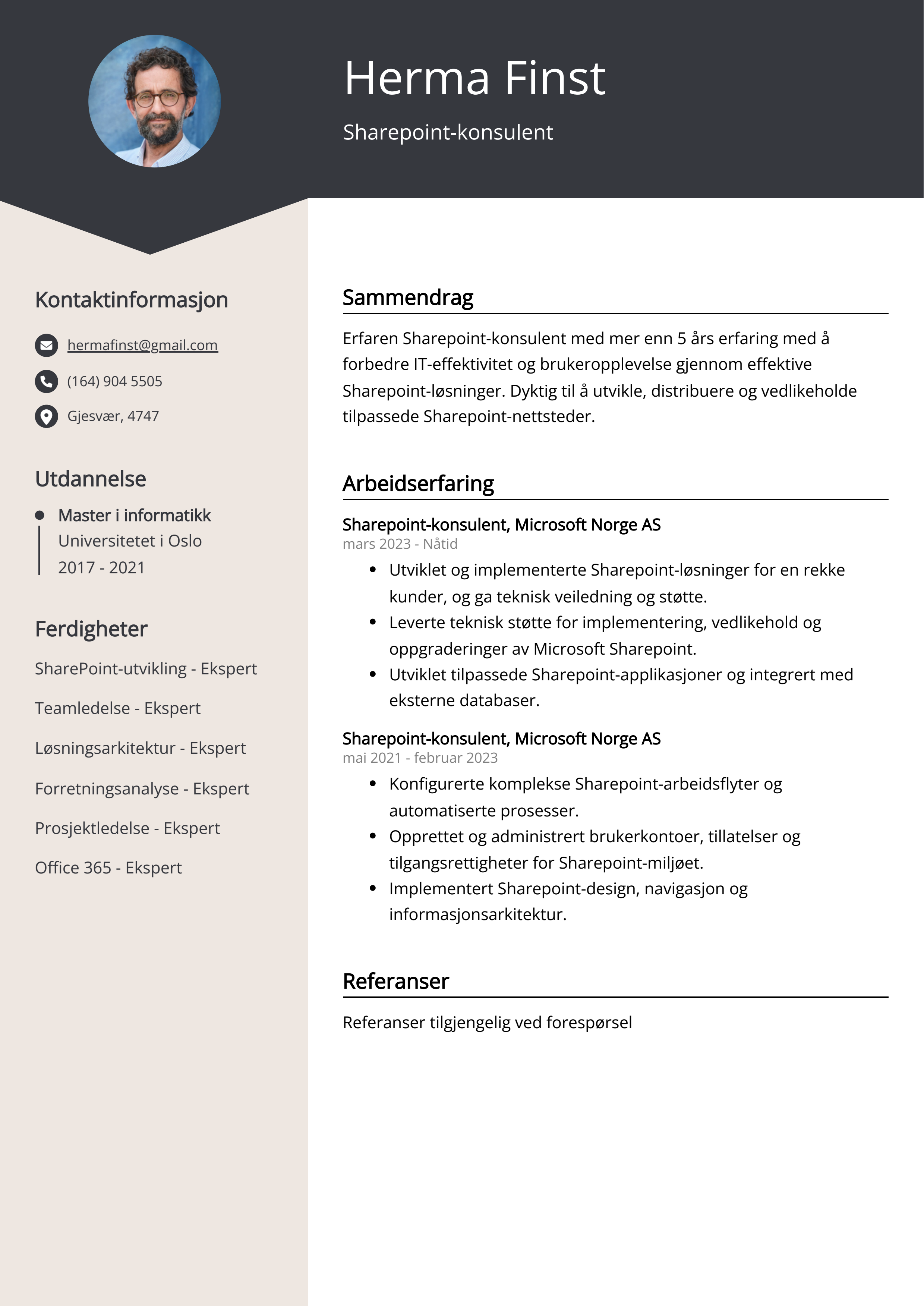 Sharepoint-konsulent CV-eksempel