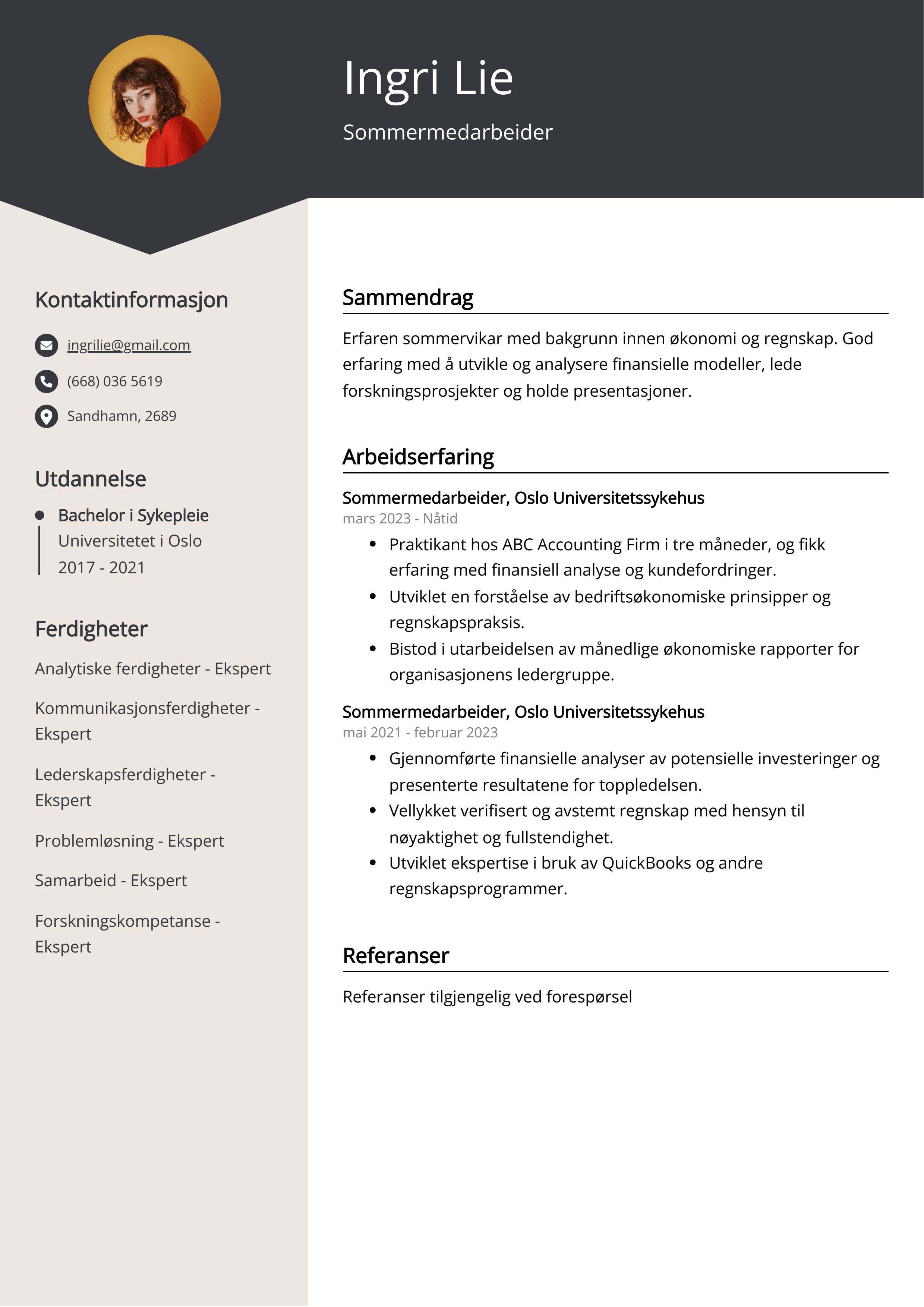 Sommermedarbeider CV Eksempel