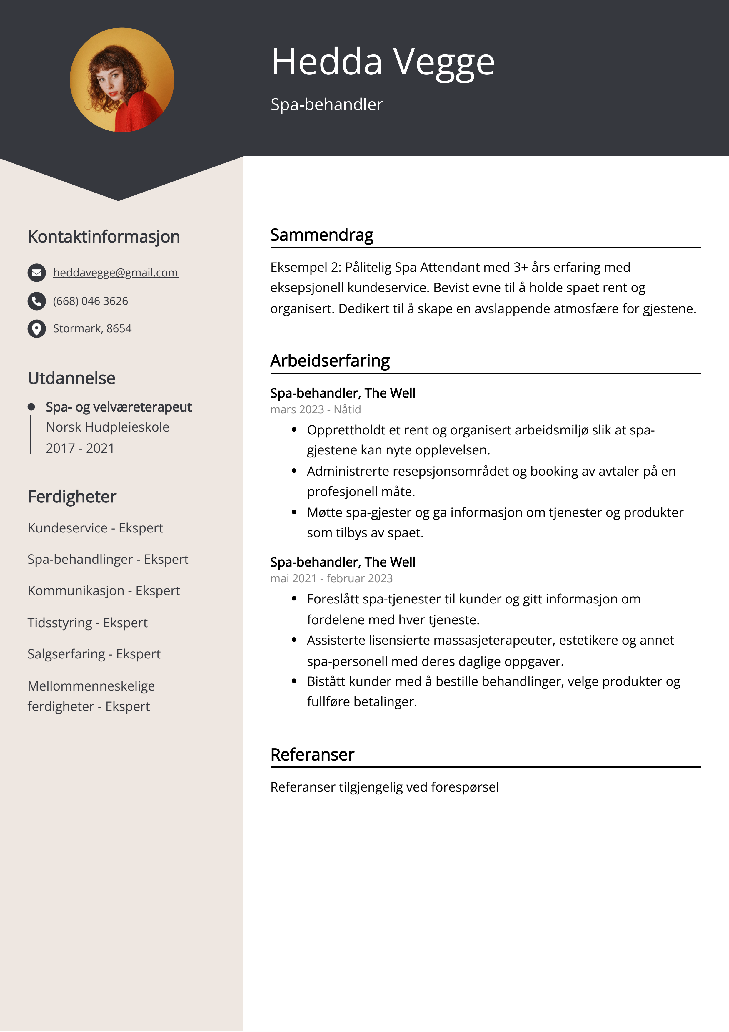 Eksempel på CV for spa-behandler