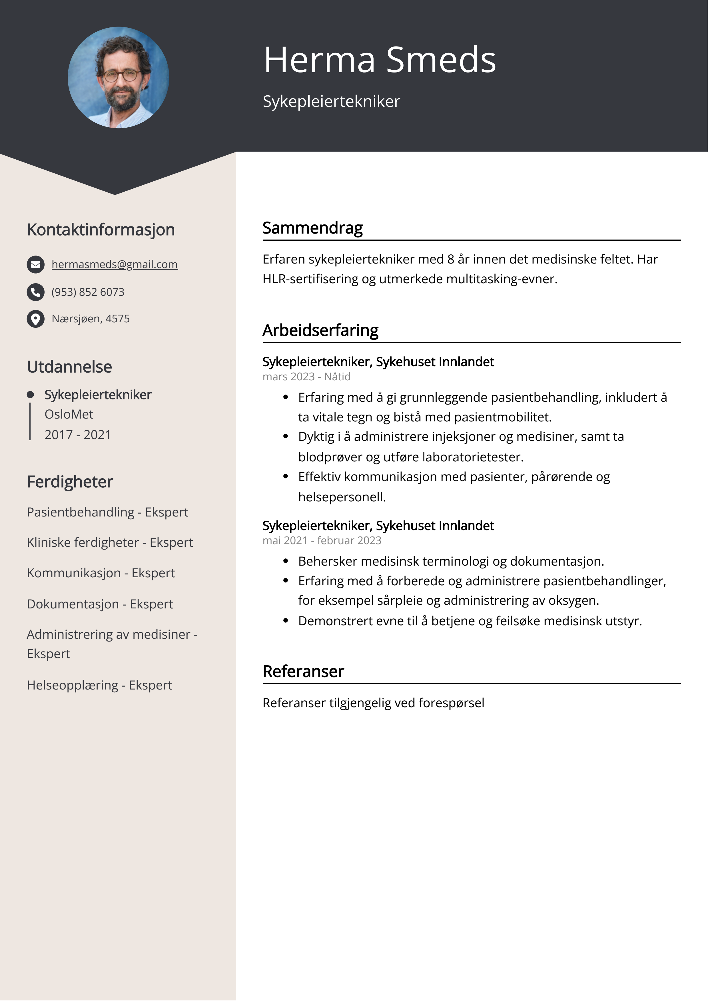 Sykepleiertekniker CV-eksempel