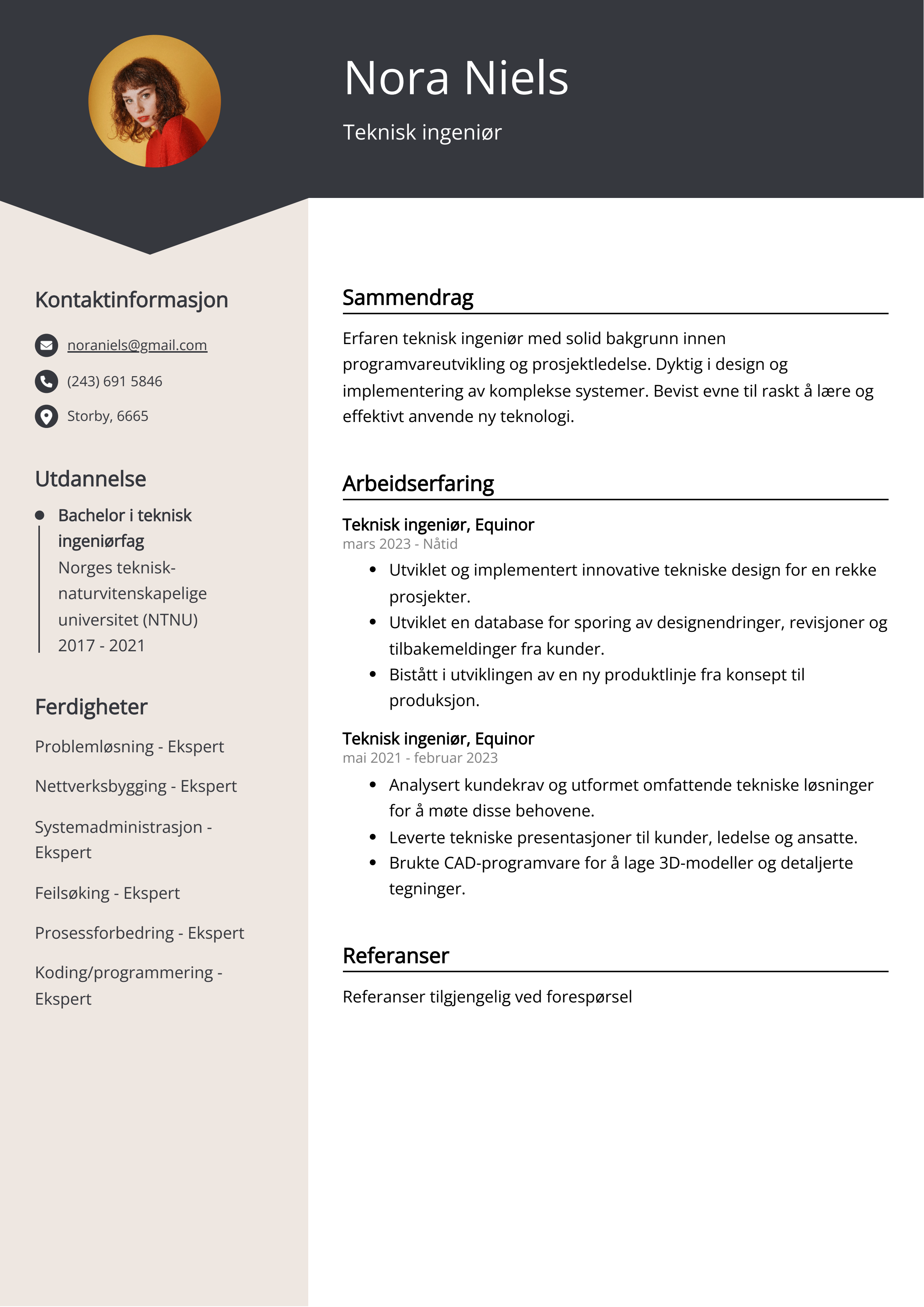 Eksempel på CV for teknisk ingeniør