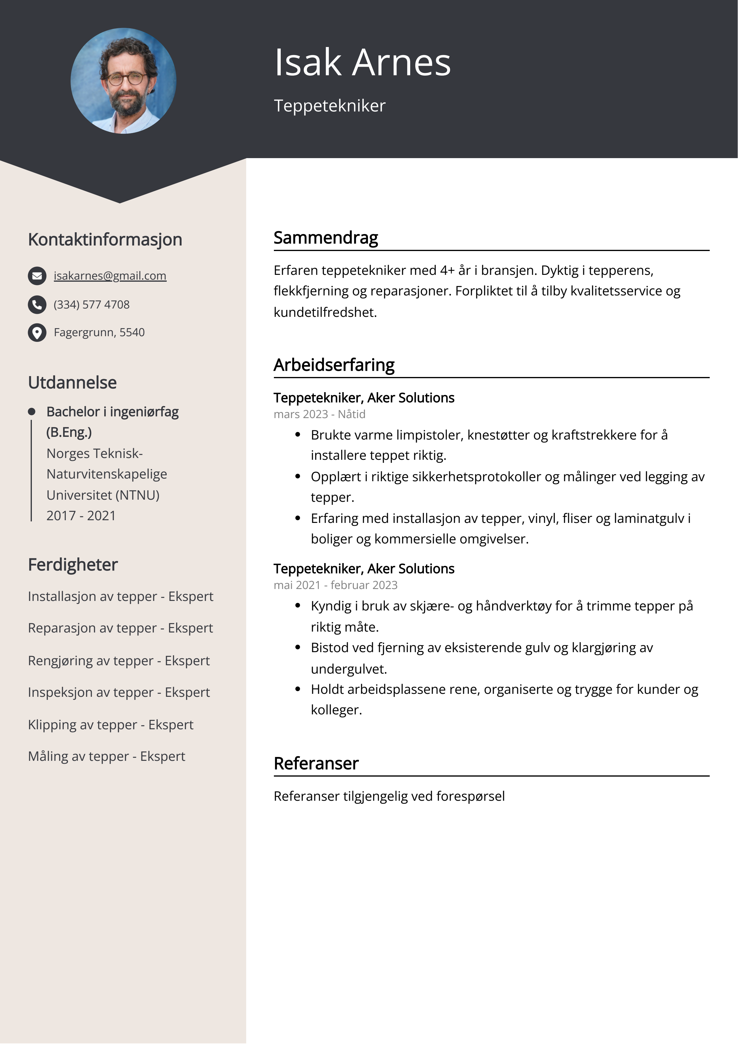 Teppetekniker CV Eksempel