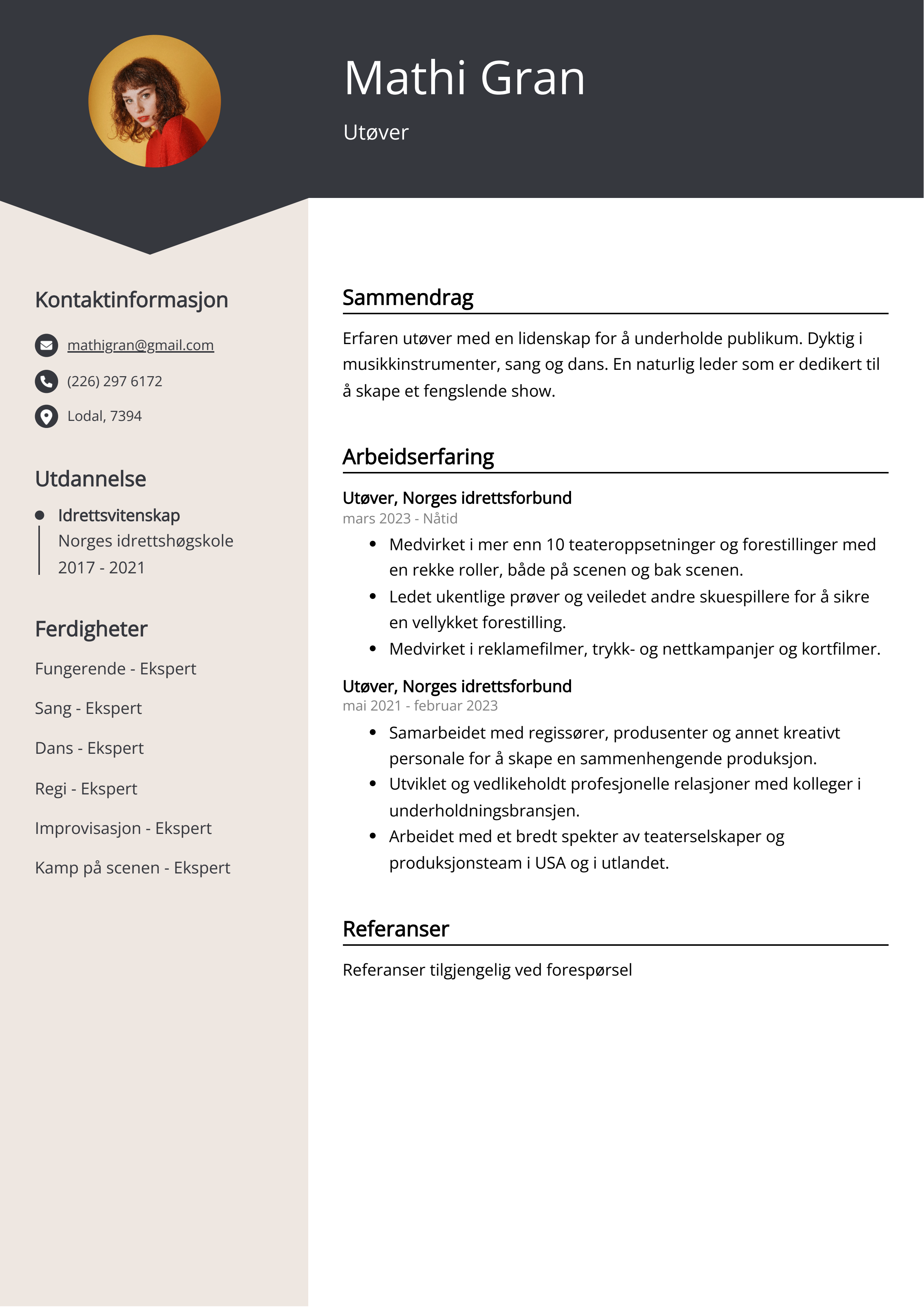 Utøver CV Eksempel