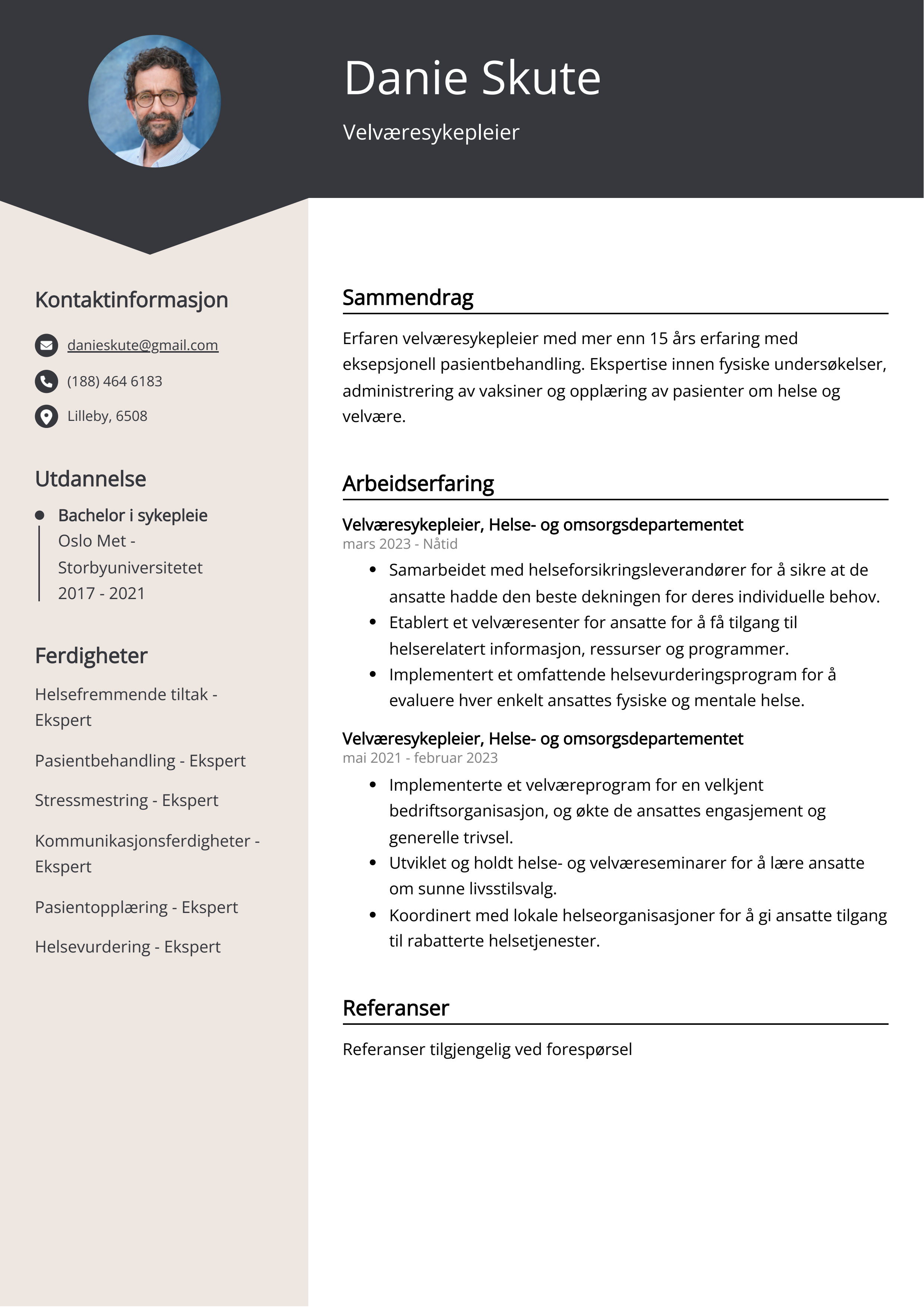 Velværesykepleier CV-eksempel