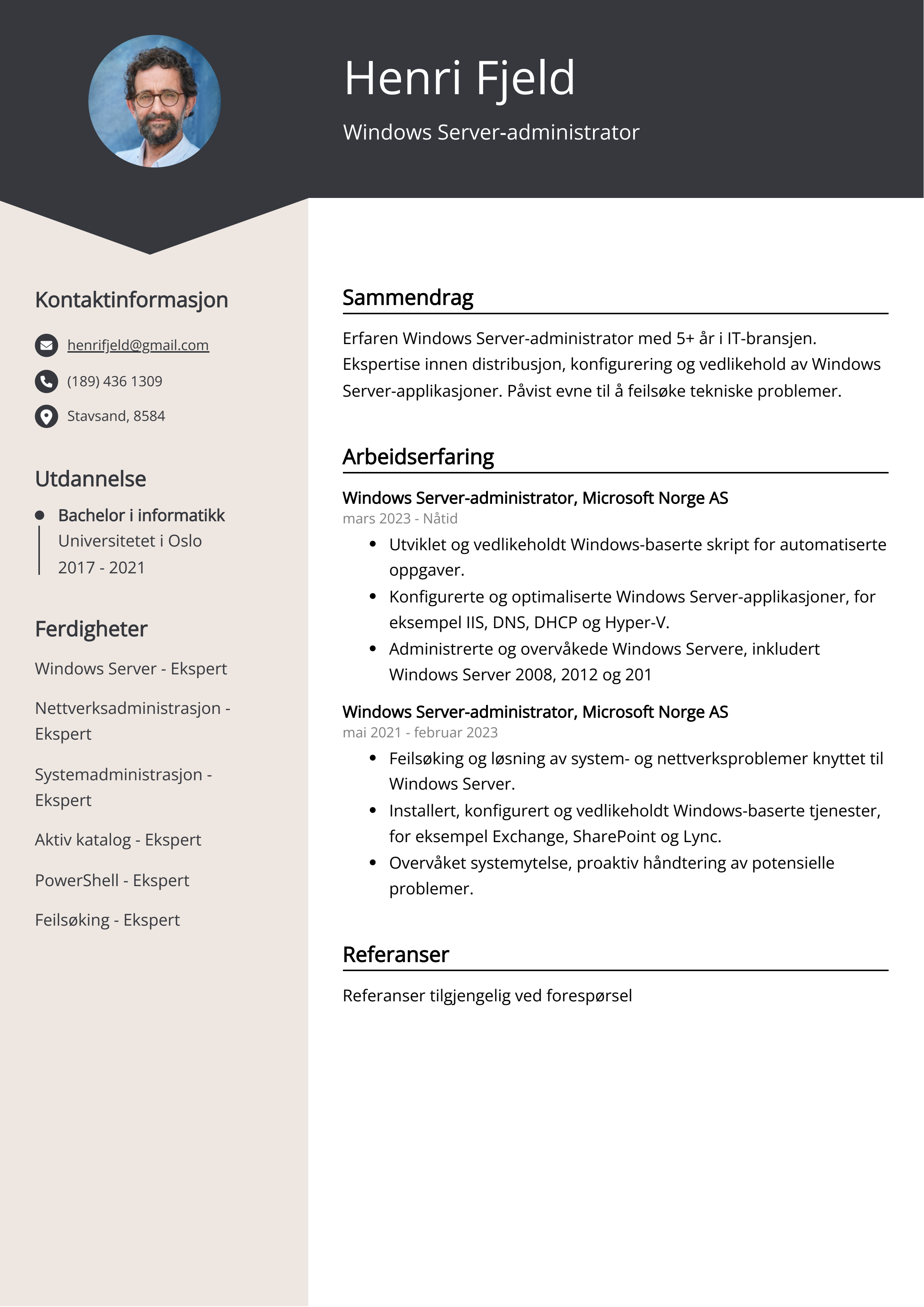 Eksempel på CV for Windows Server-administrator