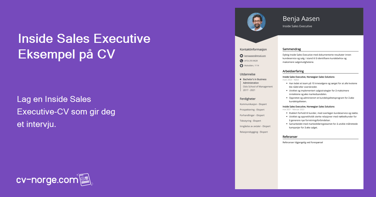 Inside Sales Executive CV: Eksempel og veiledning (nybegynner- og ...