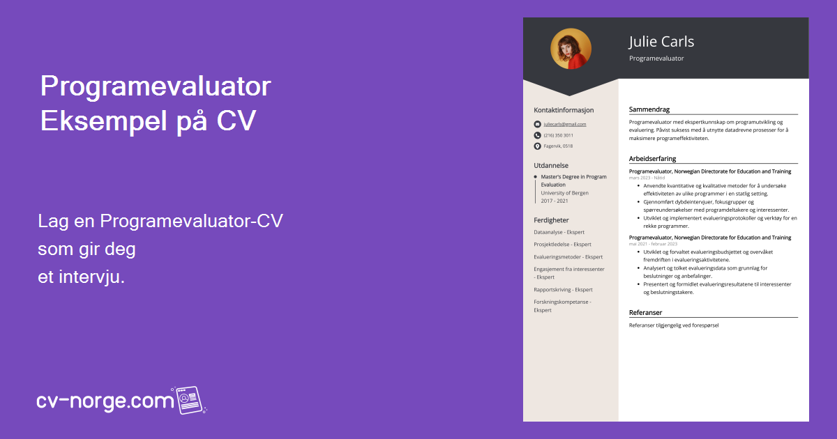 Programevaluator CV-eksempler (mal og 20+ tips)